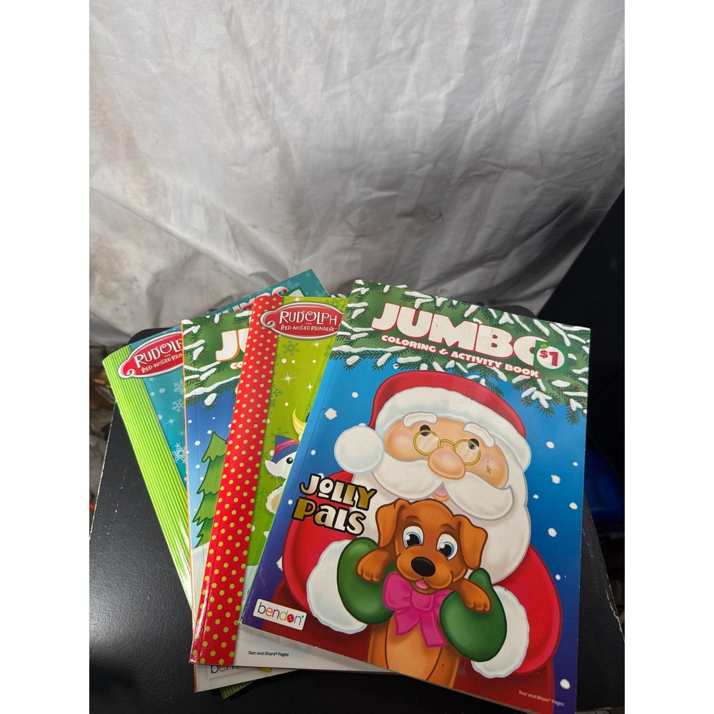 Lot of 4 Bendon Christmas Jumbo Coloring Activity Books Rudolph Santa Jolly Pals
